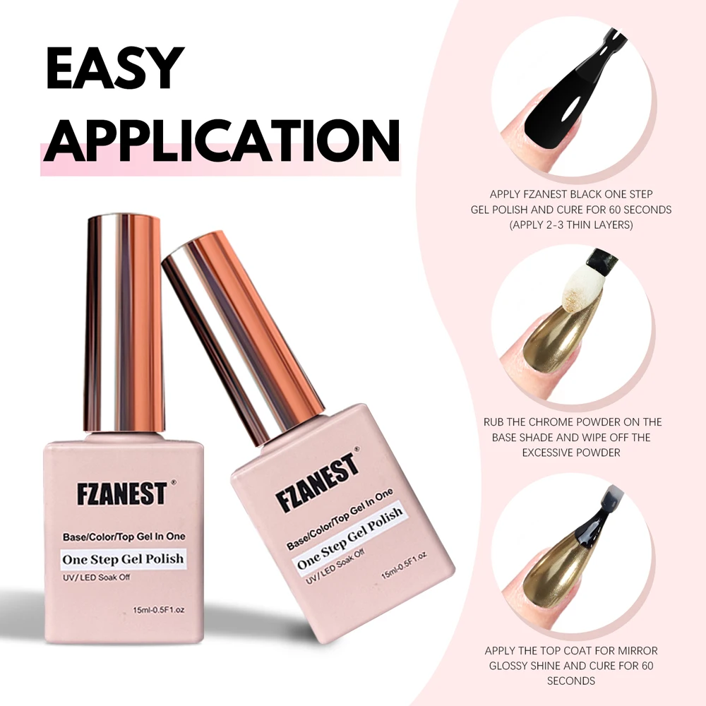 FZANEST One Step เจลภาษาโปลิชคํา Base Coat สี Top Coat 15ml ขวดฉลากส่วนตัวเล็บเจล Charms เคลือบเงาเจล Lacquer ขายส่ง