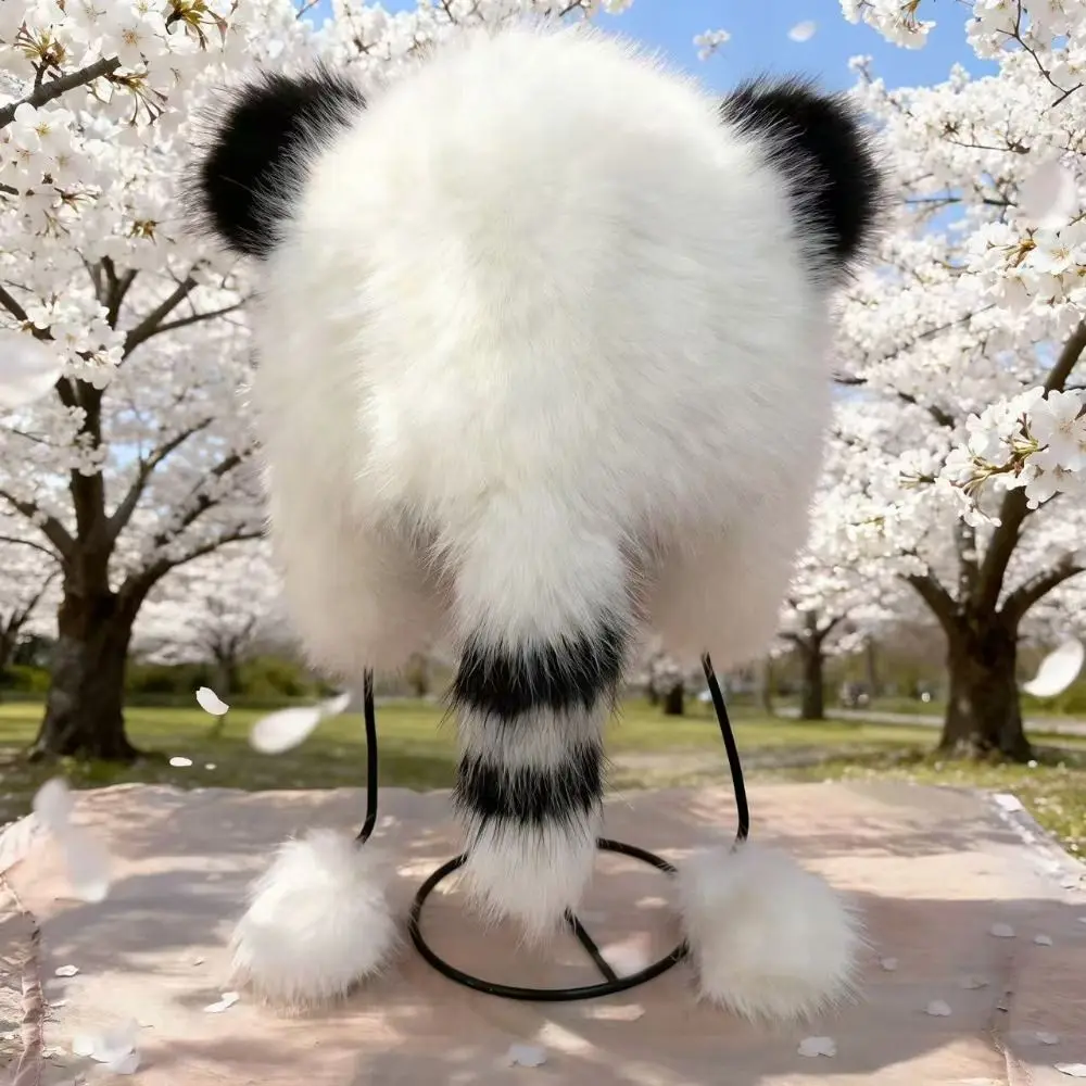 Soft Polyester Ear Flap Hat 54cm-56cm/60cm /Adults Winter Warm Hat Raccoon Tail Hat For
