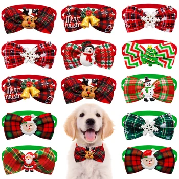 10 adet noel evcil köpekler kedi Bowties ayarlanabilir köpek tasması kırmızı yeşil süslemeleri köpek noel malzemeleri küçük köpek aksesuarları