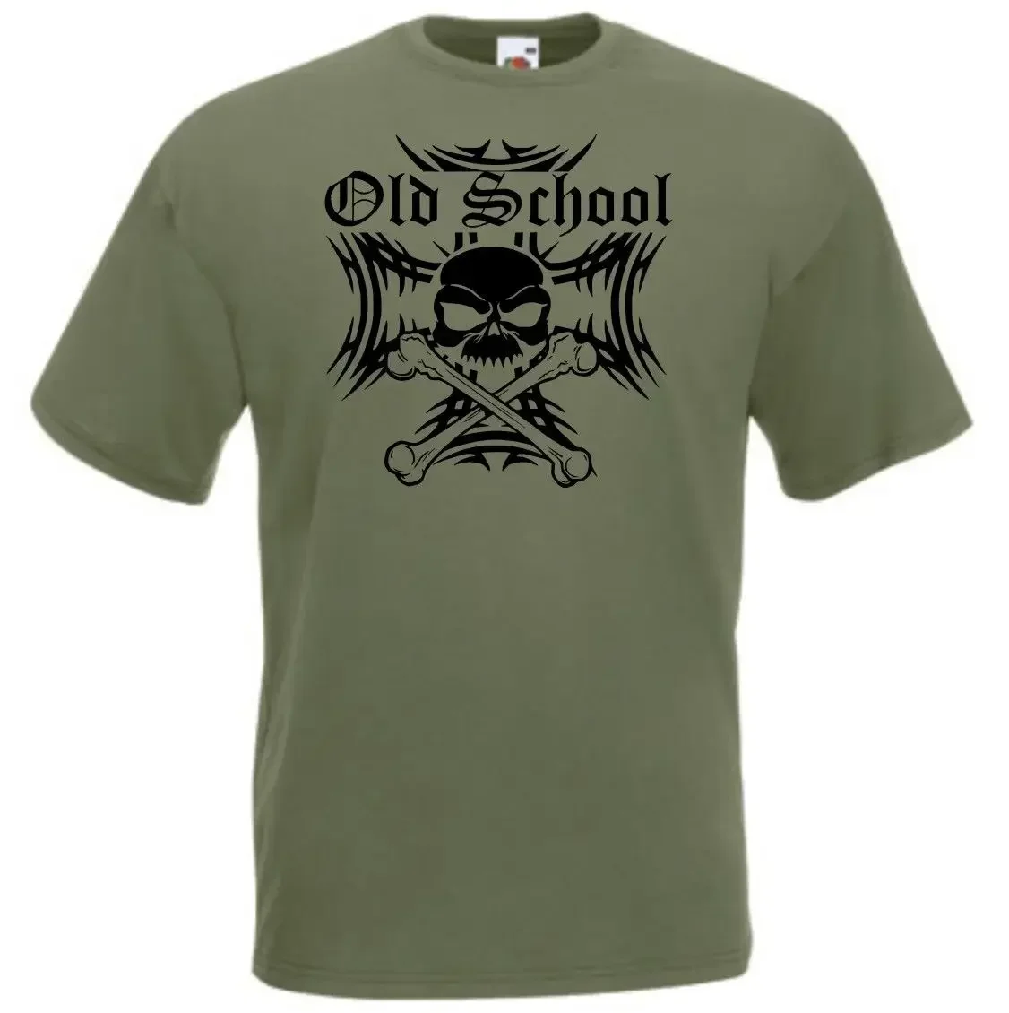 Newest Fashion T-Shirt Olive Old School Biker Iron Cross Skull Skull 100% Cotton Print Shirt Tee Cotton Tee Shirt