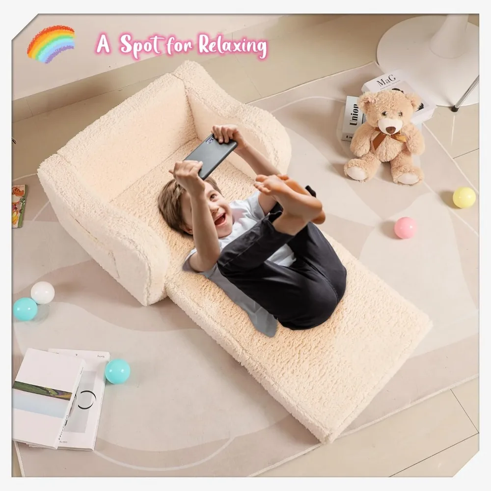 Kids Chairs for Toddler,2-in-1 Toddlers Soft Sherpa Couch Fold Out, Convertible Sofa to Lounger for Girls and Boys,Lounge Chair