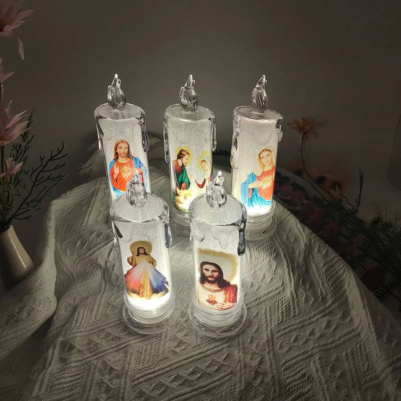 Jesus Virgin Christ Candle Lamp Romantic Tea Light Electronic Flameless LED Deco