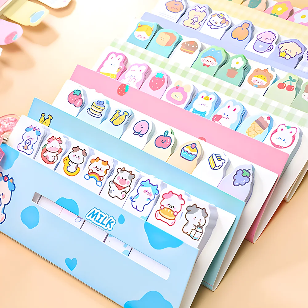 Cute Animal Index Sticky Notes Mini Cat Strawberry Funny Memo Pads Post Notepad Aesthetic Stationery Book Markers Bookmark Tabs