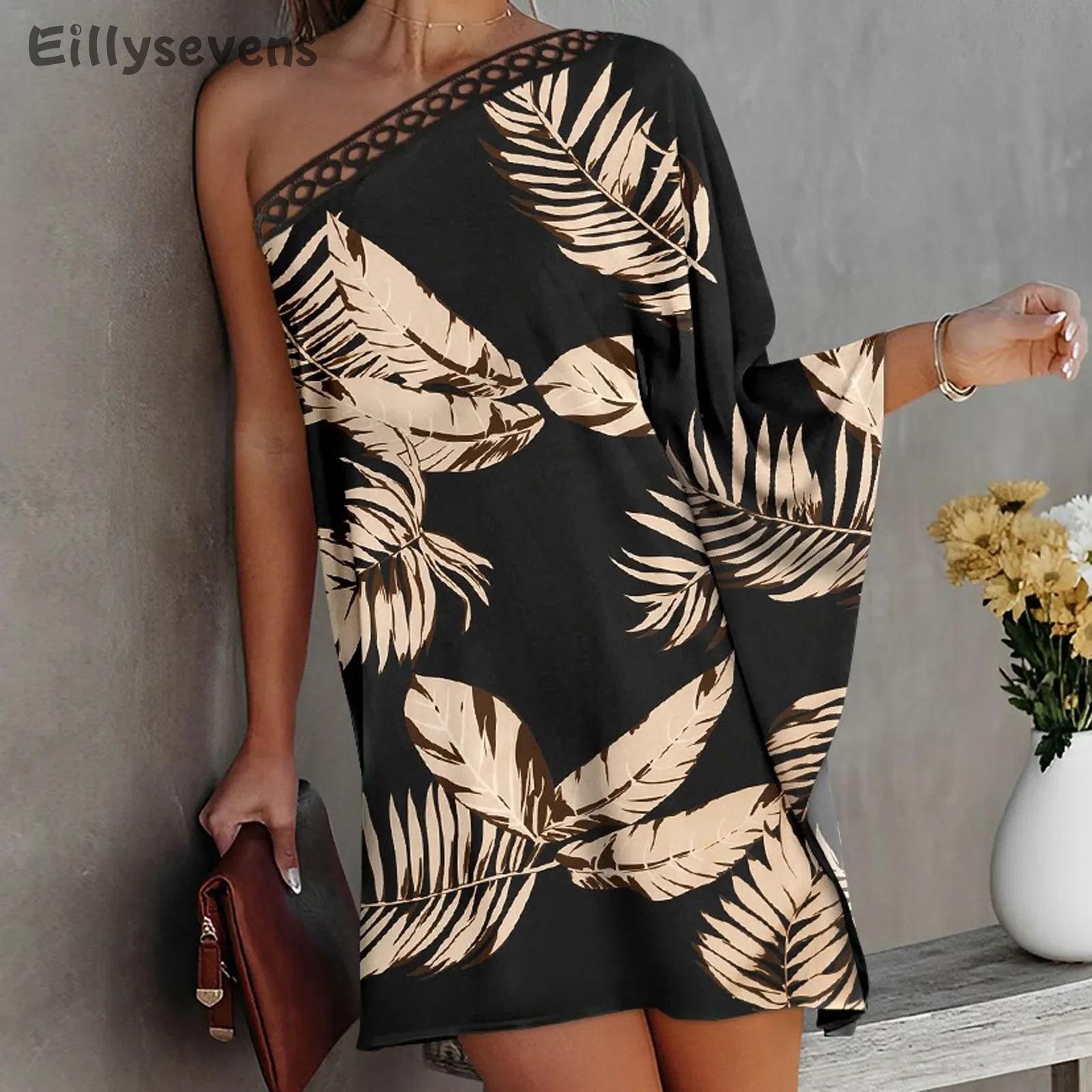 dresses for women Summer Printed One Shoulder Casual Loose Fitting Dress Temperamental wear party dresses vestidos de fiesta