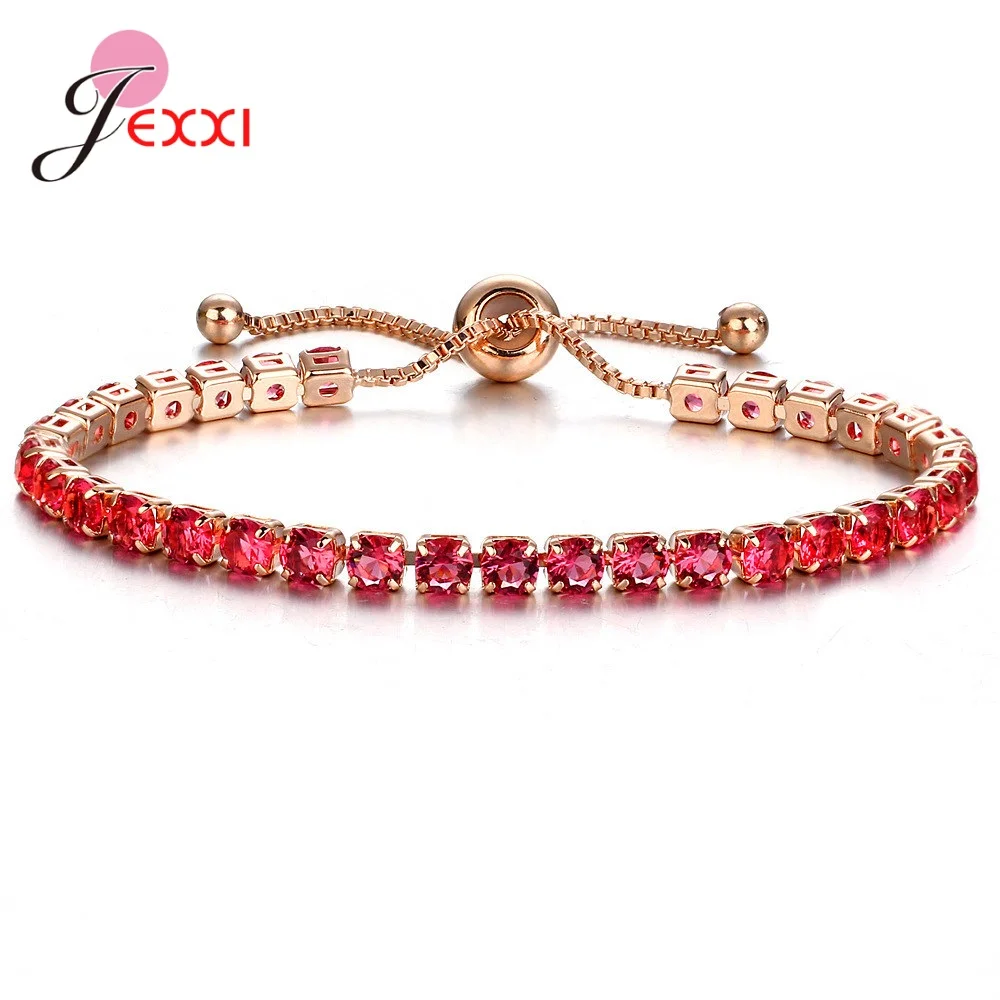 Charm Bracelets For Women Real 925 Sterling Silver Bracelet Colorful CZ Original Tennis Beads Link Woman Jewelry Adjust Chain