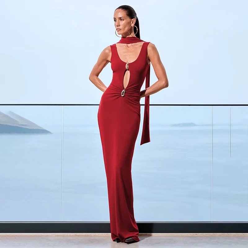 Gtpdpllt длинные платья без рукавов с открытой спиной и шарфом, красное, белое, элегантное платье, женское платье 2025, роскошные вечерние платья Gtpdpllt длинные платья без рукавов с открытой спиной и шарфом, красное, белое, элегантное платье, женское платье 2025, роскошные вечерние платья