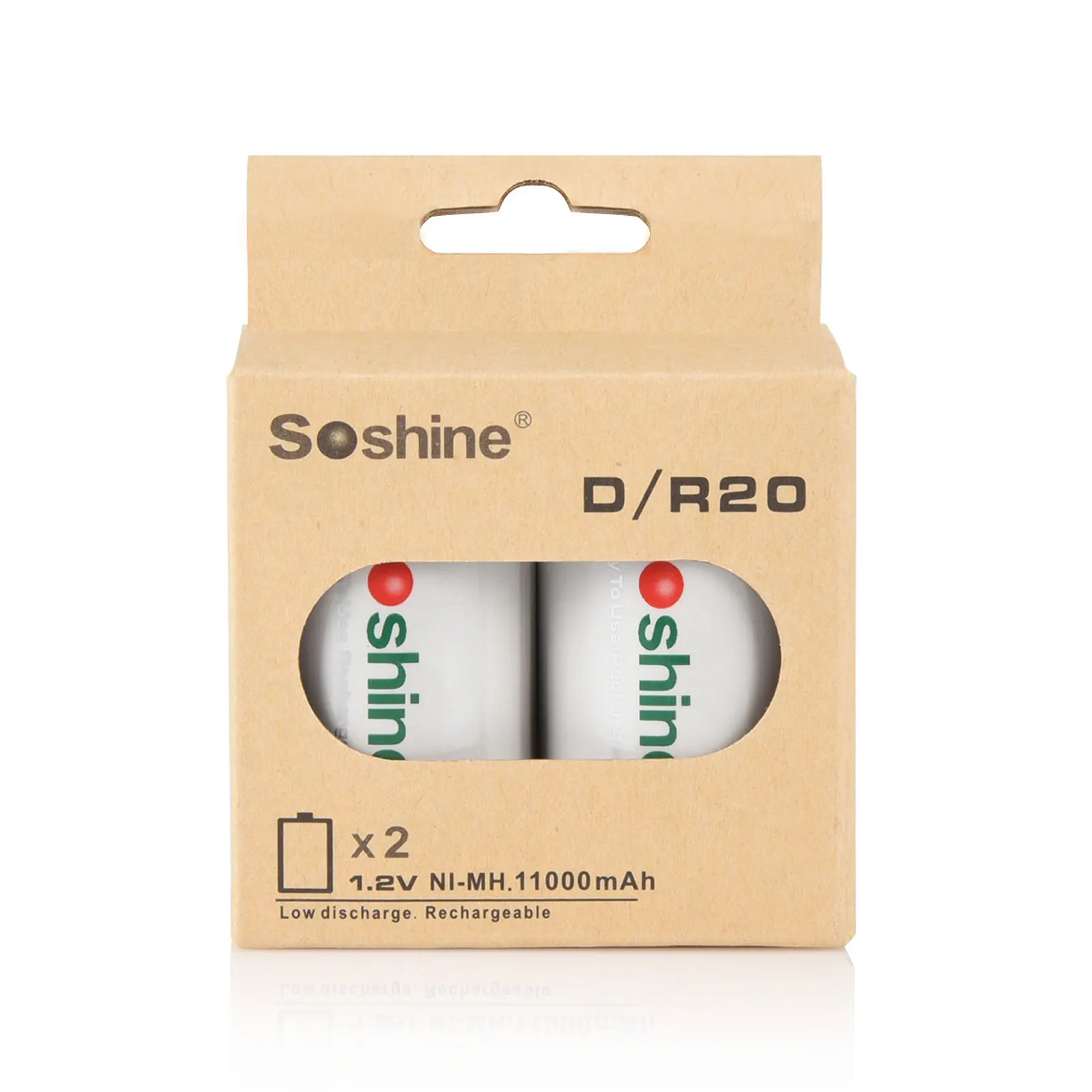 2pcs/lot Soshine D/R20 Size RTU D11000 Rechargeable Battery NiMH 11000mAh 1.2V Battery Higher Current Capabilities Battery White