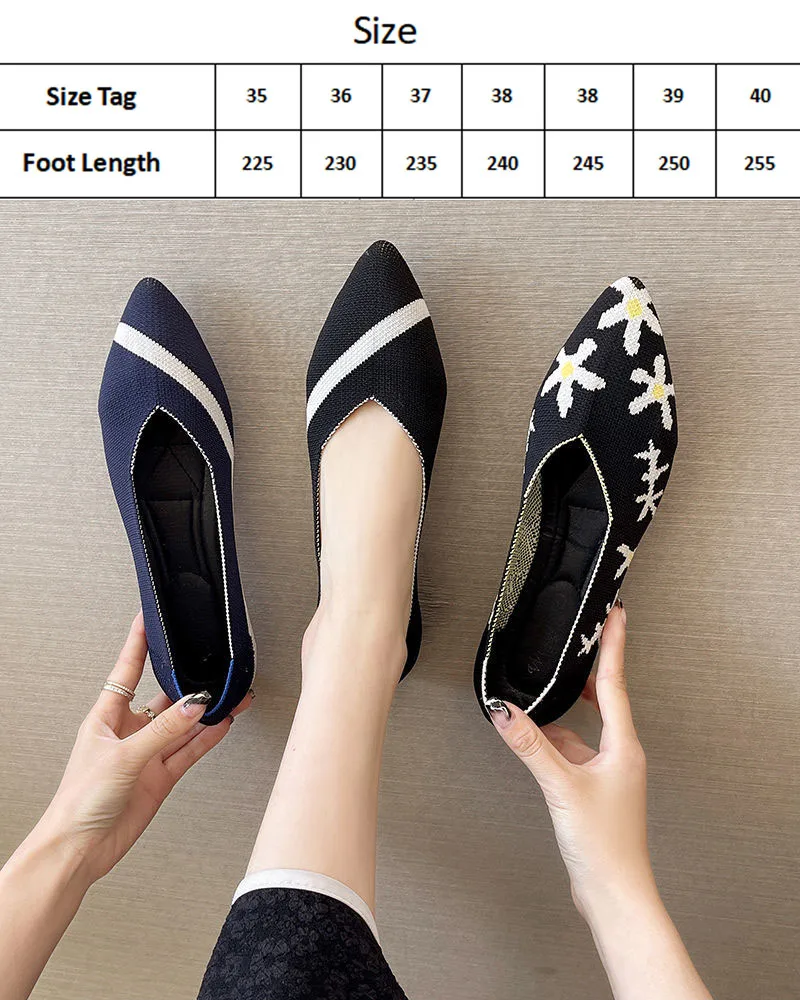 Women's Shoes Pointed Floral Striped Comfortable Non Slip Flats Shoes Causal