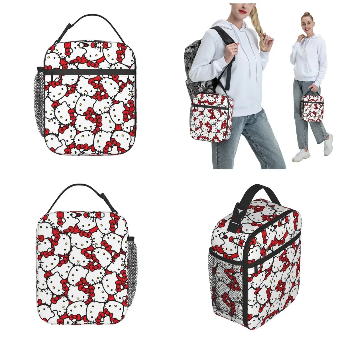 Hello Kitty Cabeça Isolada Lunch Bag, Caixa De Armazenamento De Alimentos, À Prova De Vazamento, Refrigerador Térmico, Bento Box para Piquenique