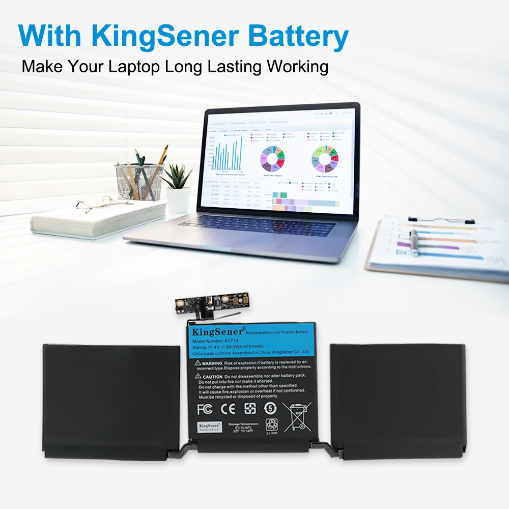 KingSener A1713 노트북 배터리 Apple MacBook Pro 13 "A1708 2016 2017 EMC 2978 3164 020-00946 MLL42LL 배터리 AKKU 4781mAh