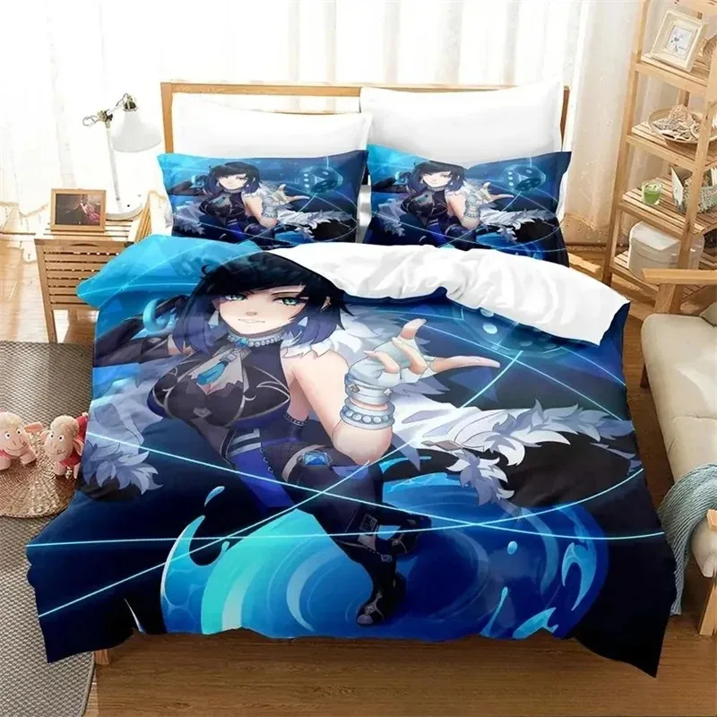 

Anime Game Yelan Genshin Impact Bedding Sets Exquisite Bed Supplies Set Duvet Cover Bed Comforter Set Luxury Birthday Gift