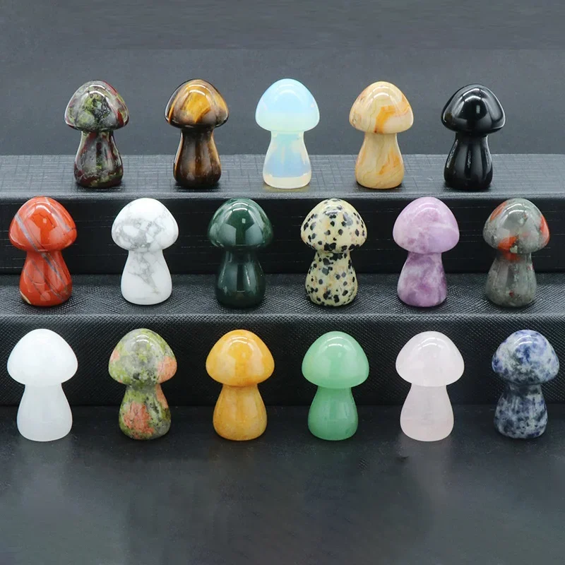 

10pcs 35mm Mushroom Statue Stone Carved Decoration Rose Quartz Healing Crystal Gift Room Ornament Fish Tank Decor