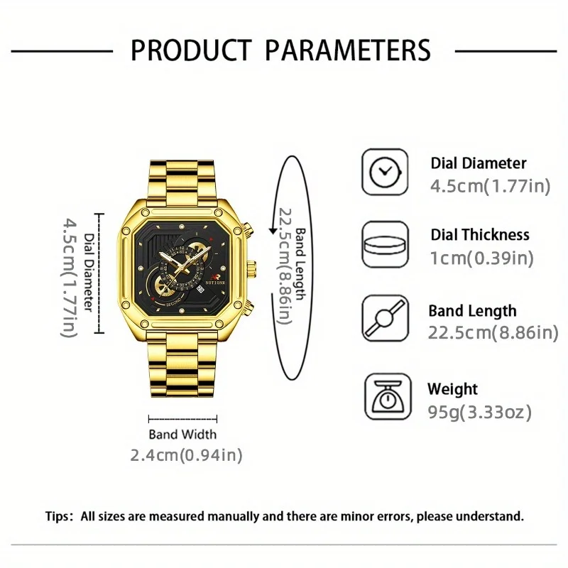 Business Men's Quartz Watch Luxury Classic Stainless Steel Strap Men's Square Watch Calendar Wristwatch