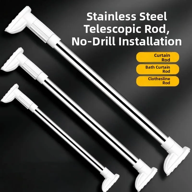 

No-Drill Expandable Stainl Steel Clothes Drng Rod eup Room Closet Drapery Rod Garment Support Pole Household Tool