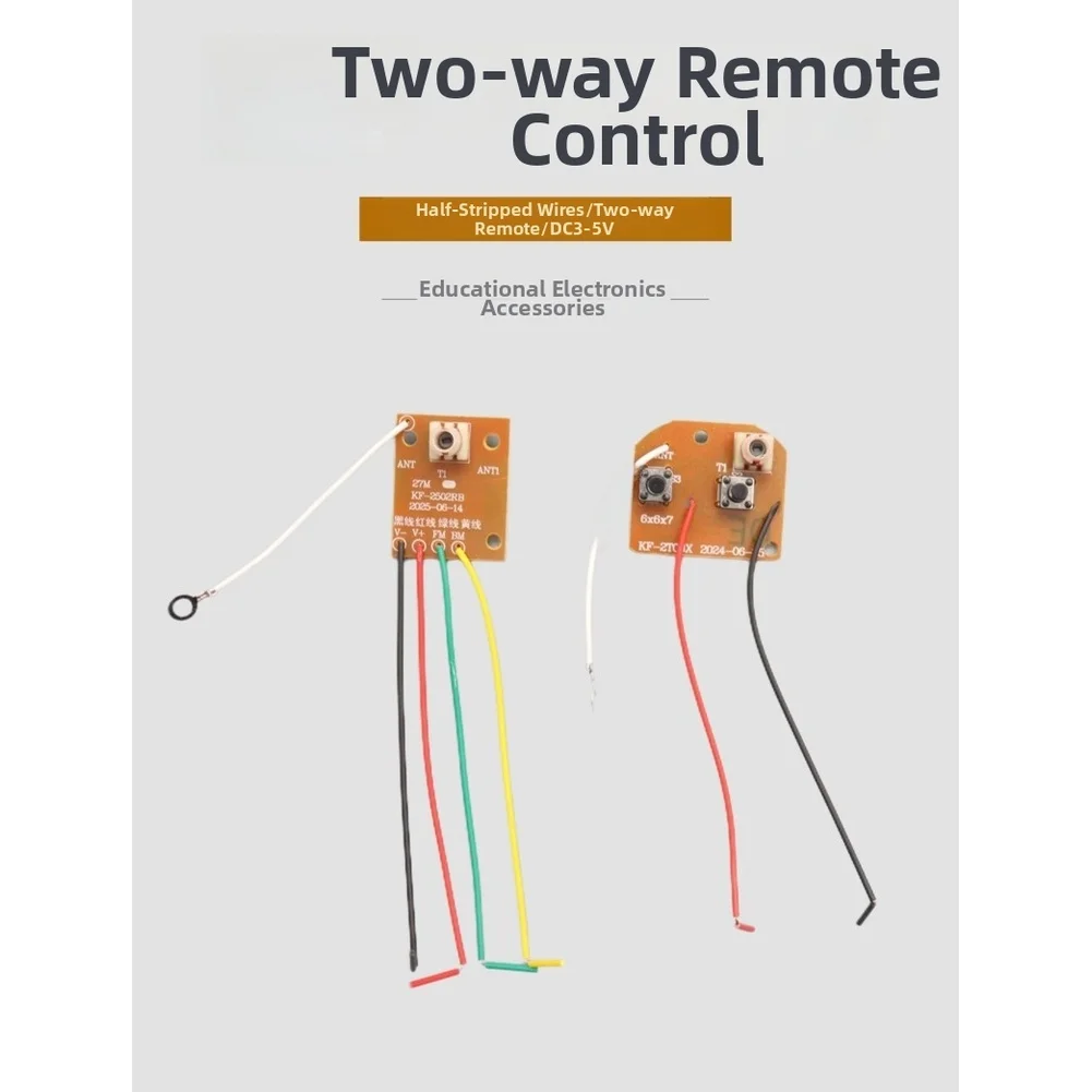 Two Channel RC Module 27MHz for DIY For Science Projects and for custom Toy Cars with Pre-Stripped 9cm Wires and Brown Housing