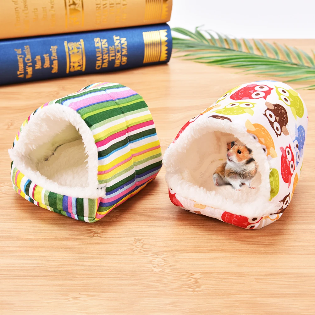 Hamster Nest Warm Winter House Sleep Bed Soft Blend Cotton Cute Owl Plush Floral Pad Cage Ornament Small Pets Products