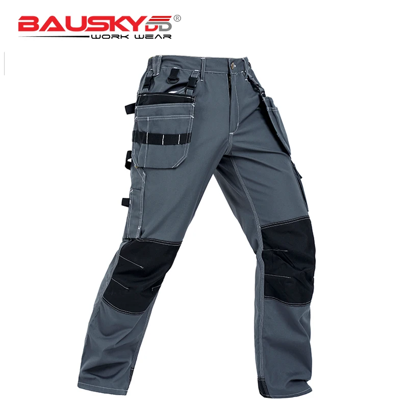 Bauskydd mechanic pant trouser multi-pockets cargo trousers grey work pant men with knee pads  carpenter pants 