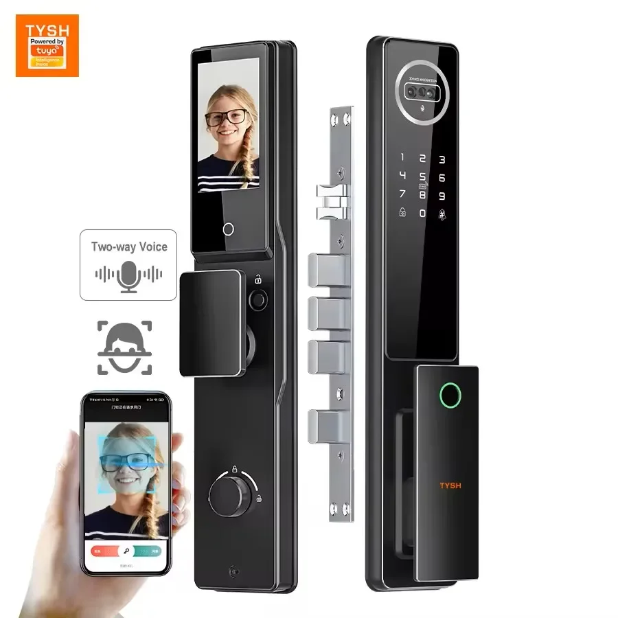 2024 New style Tuya Wifi video intercom 3D face recognition fingerprint lock intelligent door lock high-end smart door lock