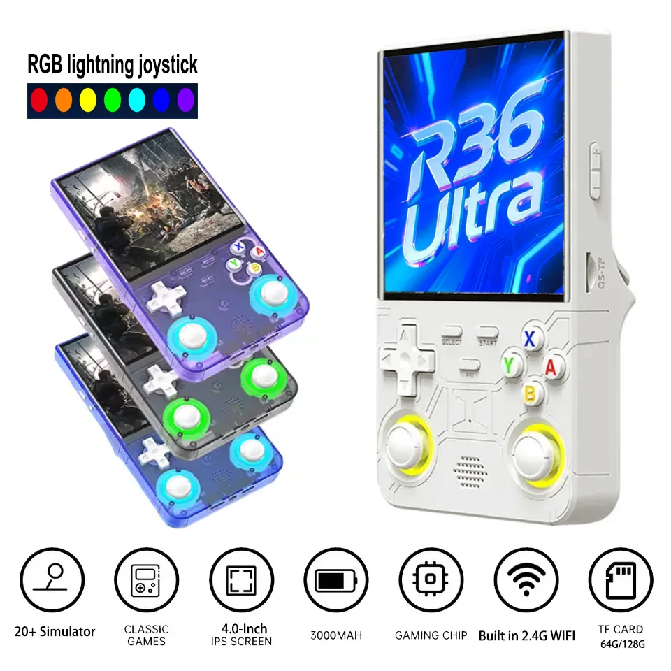 

4 Inch R36 ULTRA Open Source System Retro Gaming Handheld Portatil Console 4 inch IPS Display 720*720 Built-in WiFi Kids Gift