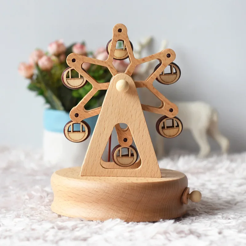 

Hot Sale Round Bottom Clockwork Ferris Wheel Wooden Music Box for Gifts