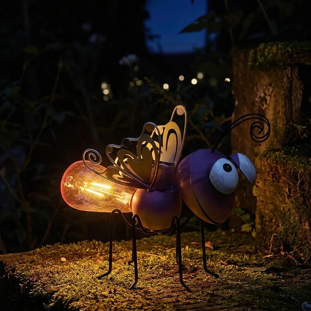 Waterproof Metal Firefly Garden Statue Solar Insect Lawn Ornaments Outdoor Yard Art Decor Christmas Housewarming Gift Gardeners