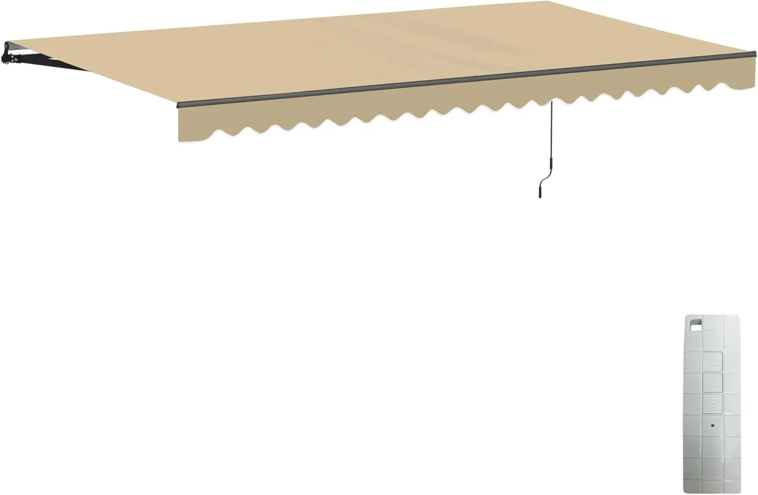 16x10 feet Caribbean Style Electric Black Frame Awning, Remote Control Motorized & Manual Crank, Outdoor Shade Canopy with UV-Re