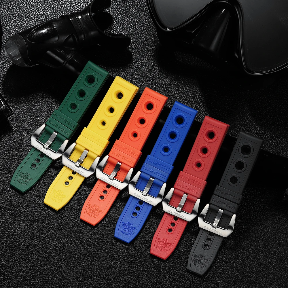 

STEELFLIER Luxury Rubber Watch Strap 20MM 22MM 24MM Width Orange/yellow/red/black/green/blue/light blue Spare Band SD2201