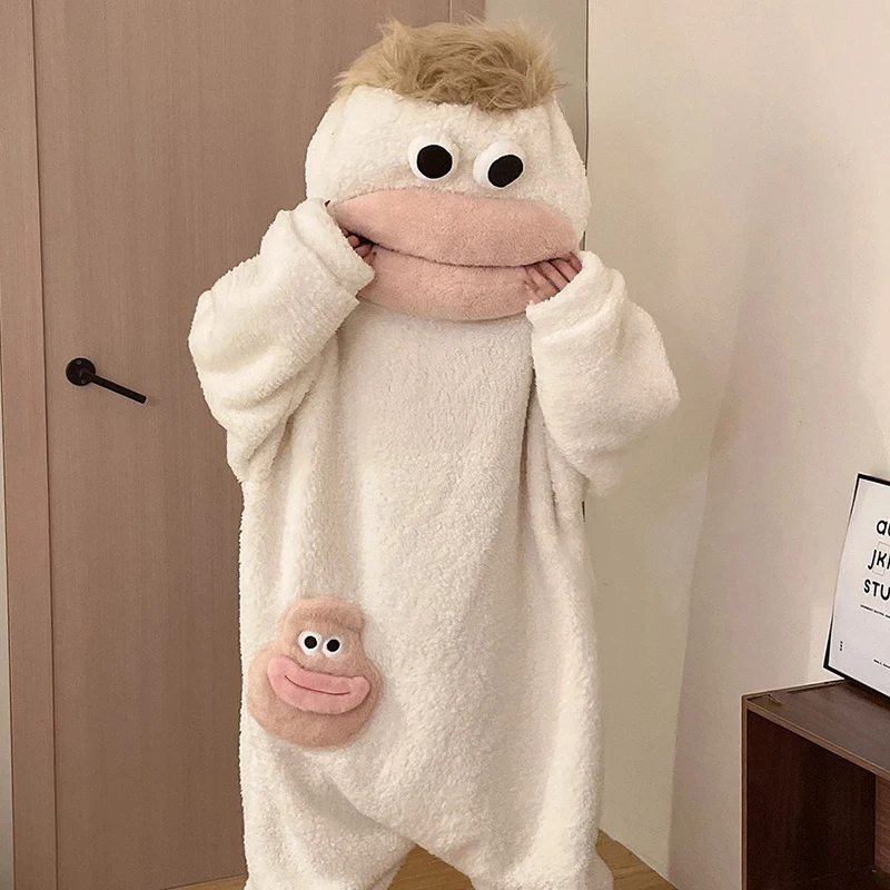 5 Kleuren Hete Grote Mond Monster Schattige Grappige Onesie Pyjama's Verdikte Koraal Fleece Huispak Voor Koppels Mannen Vrouwen Herfst Pyjama