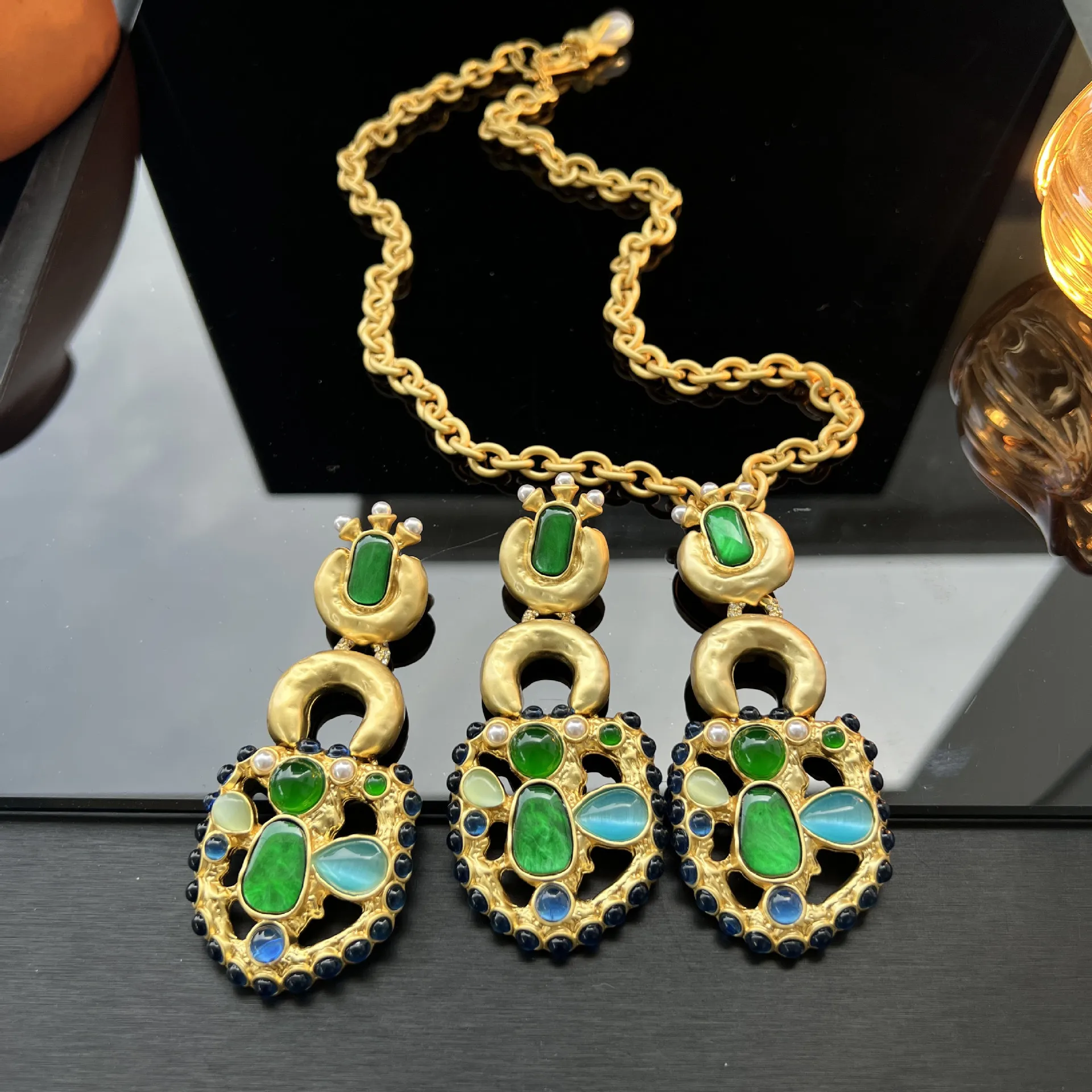 Colorful dopamine enamel lock-hole shaped brass Exaggerated Pendant Earrings necklace 2026 Fashion Charm Female Party Gift