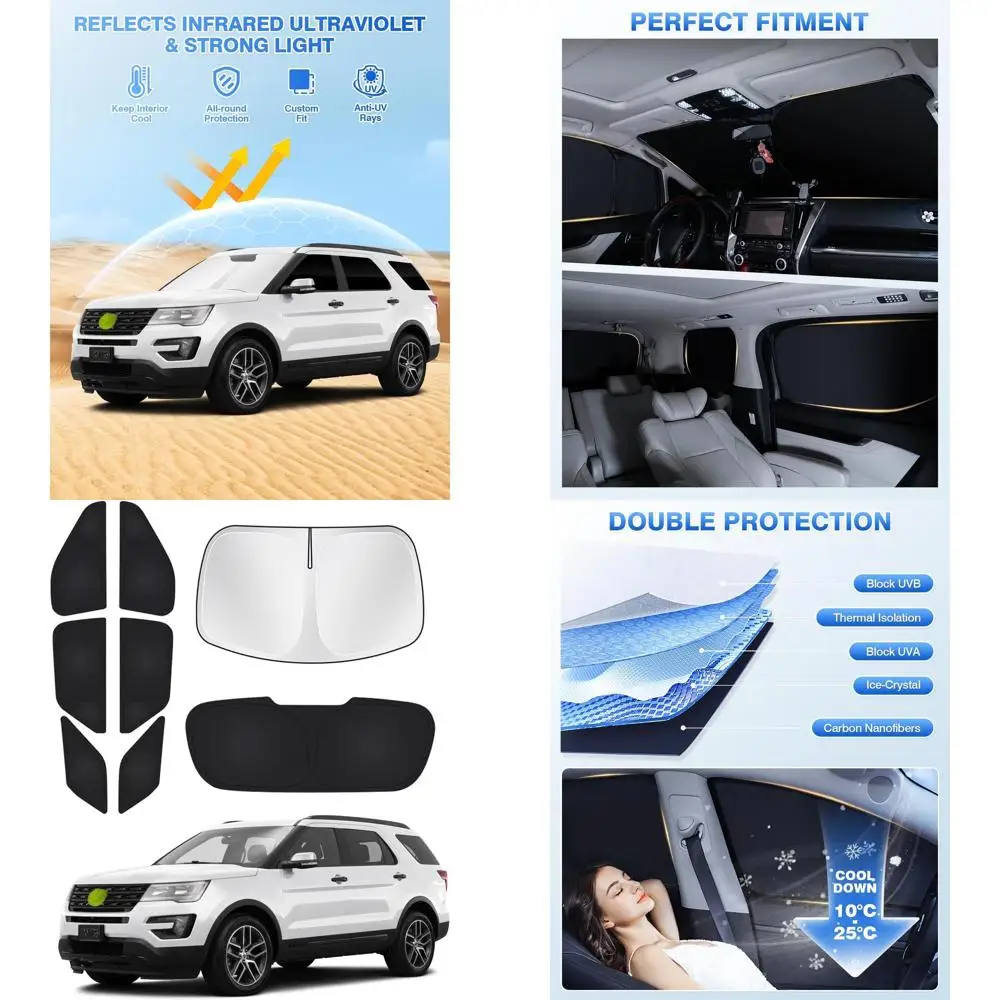 

Black Rear Window Shade for 2020-2026 Ford Explorer, 8-Piece Set, Vehicle Cooling and Privacy Cover