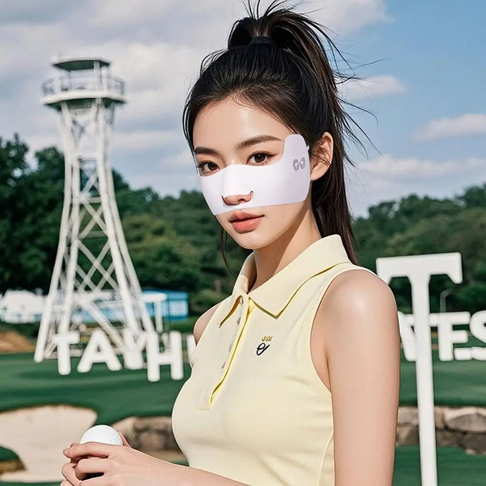 Summer Ice Silk Sun Protection Mask UPF50+ Half Face Face Sunscreen Mask Breathable UV Blocking Women Face Mask for Golf Sports