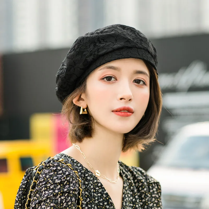 Lace Women\'s Beret Spring and Summer Hat Ladies Japanese Autumn AndWinter All-match Painter Hat 2022 Street Girl Octagonal Beret