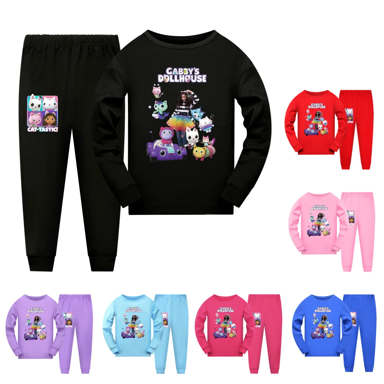 Gabbys Dollhouse Costume Teenager Boys Sleepwear Kids Cartoon Gabby Cats Pyjama Baby Girls Long Sleeve T Shirt Pants 2pcs Sets