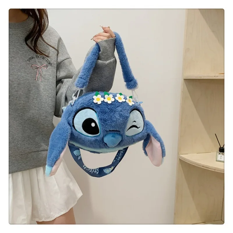 New Disney Cartoon Stitch Plush Cartoon Backpack Girls Cute Ins Shoulder Messenger Bag Parent-Child Gift