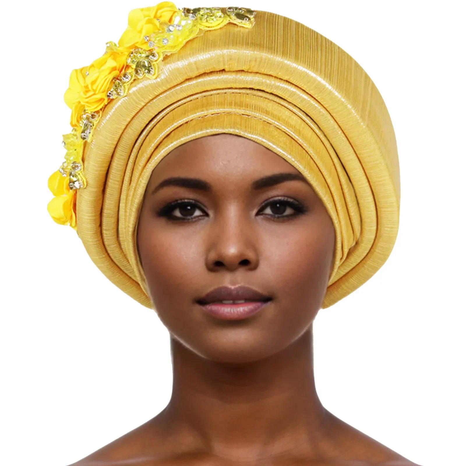 

New African Diamonds Flower Turban Cap Women's Autogele Headtie Lady Head Wraps Nigeria Wedding Headgear Turbante Bonnet Mujer