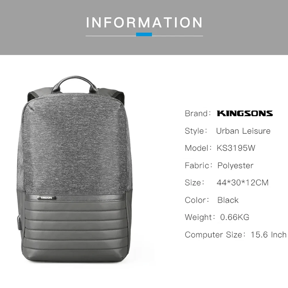 Kingsons Anti-Theft Laptop Backpack Travelling Laptop Backpack Commuter Backpacks Usb Charging School Laptop Bags For Teenages