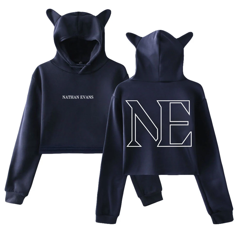 GF ناثان إيفانز هوديي أنثى آذان القط مقنعين بلوزات طويلة الأكمام المحاصيل الأعلى الملابس النسائية