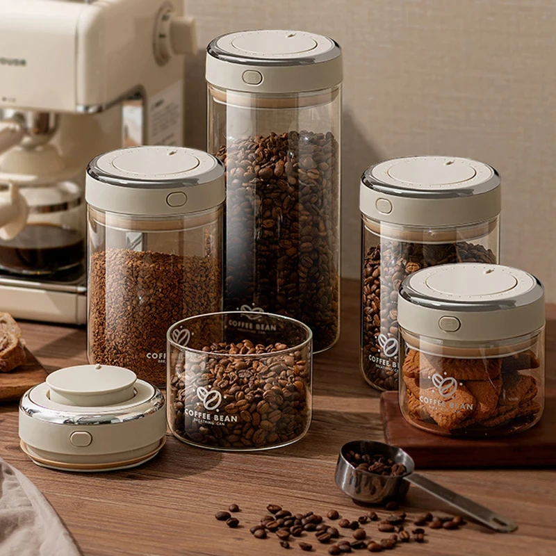 Glass Vacuum Seal Container Coffee Bean Canister Moisture-proof Coffee Bean Storage Can Large Capacity Tea Coffee Dispensing Jar