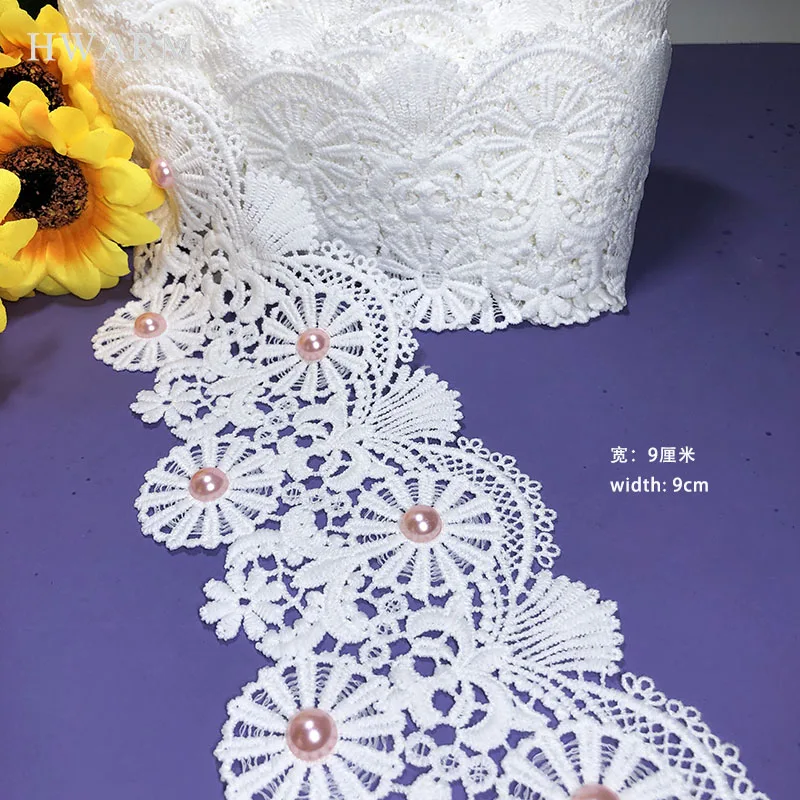 Lace Fabric Dress Sewing New Pattern 10yard Trim Accessories Embroidery Ribbon Diy Ivory Computer Milksilk Bar Code Skirt Deco