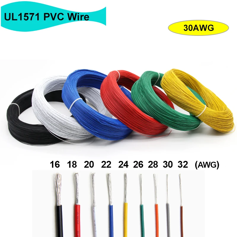 

5/10/20/30/40/50/100/200/500M UL1571 Electric Wire 30AWG PVC Insulated Tinned Copper Cable Environmental DIY Cord LED Line