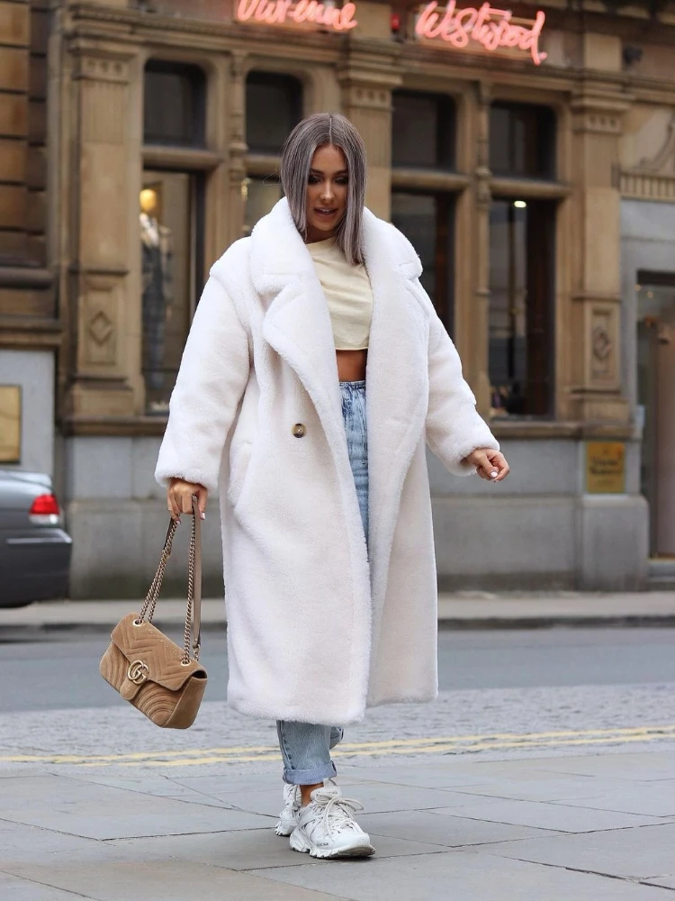 Mulheres de pele do falso casacos de comprimento médio jaquetas turn down collar casaco grosso quente y2k streetwear jaqueta trabalho outerwear outono inverno