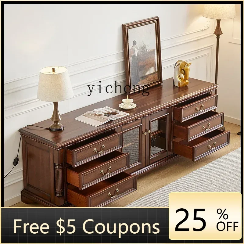 

AA American retro living room furniture bedside storage floor cabinet all solid wood TV cabinet