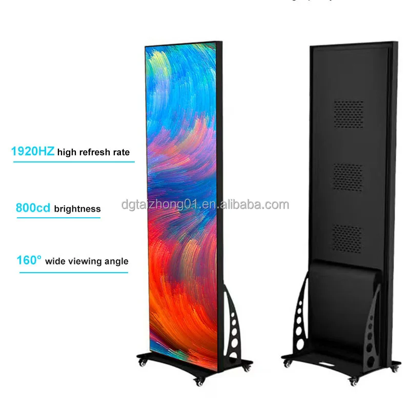 P2 P2.5 P3 Bewegliche Poster-Werbebildschirme für den Innen- und Außenbereich, WLAN, 4G, digitale LED-Anzeige, stehende Bodenanzeige