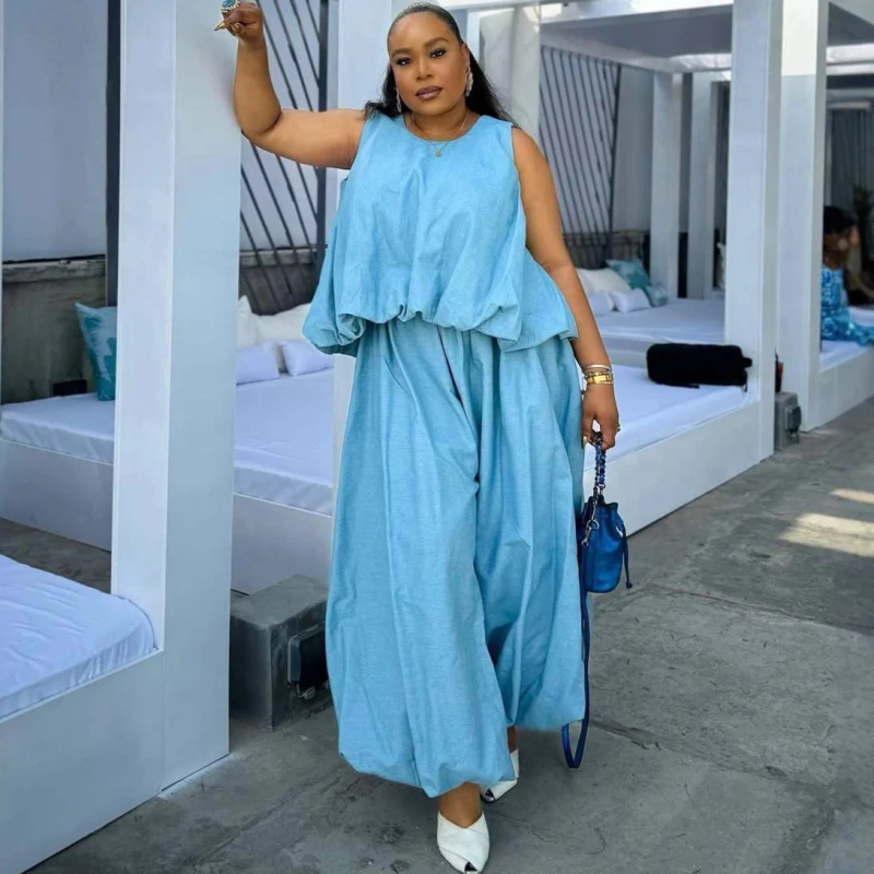 

Fashion Women Pants Set Solid Color Sleeveless Loose Top and Pants Set