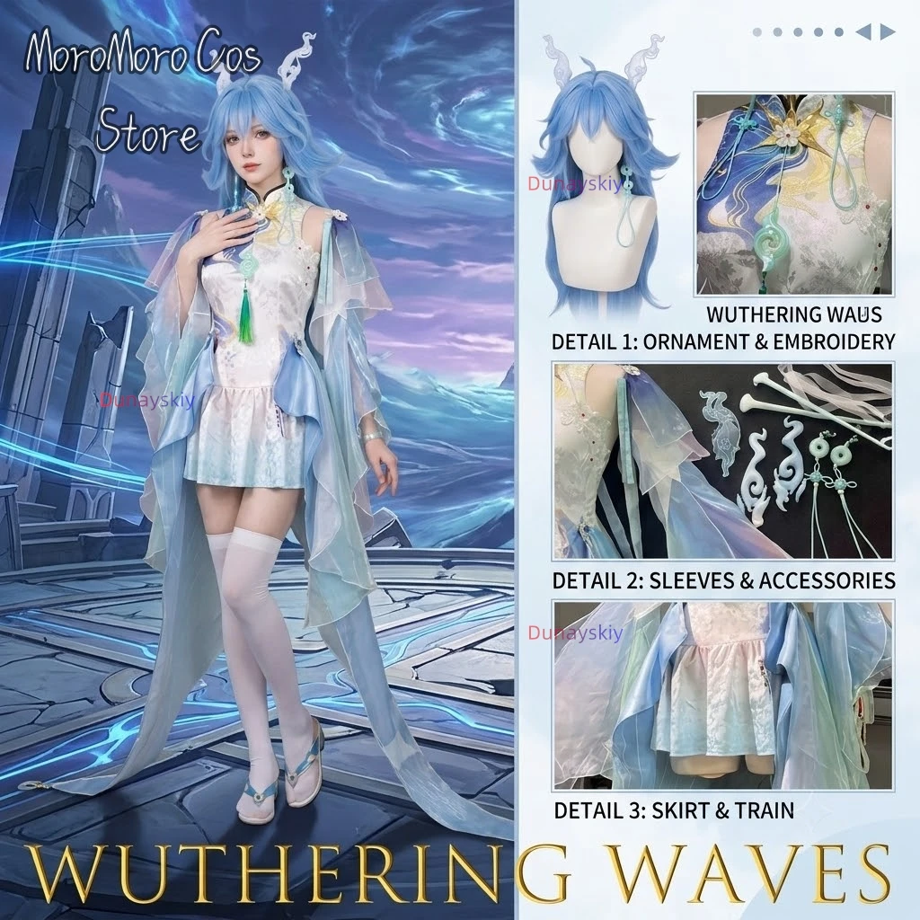 Wuthering Waves Qingxiao Full Set Hair Ornament Earrings Two Dimensional Game Costume Cosplay Accessory Comic Con Show