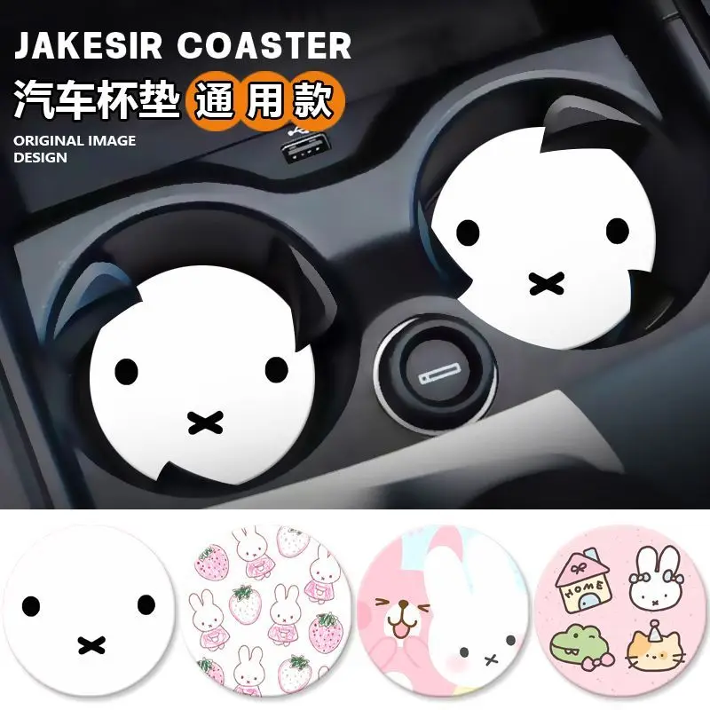 Cartoon Miffy Rabbit Cute Creative Pattern Car Interior Fashionable Decoration Storage Slot Heat-Resistant Non-Slip Cup Mat view 6