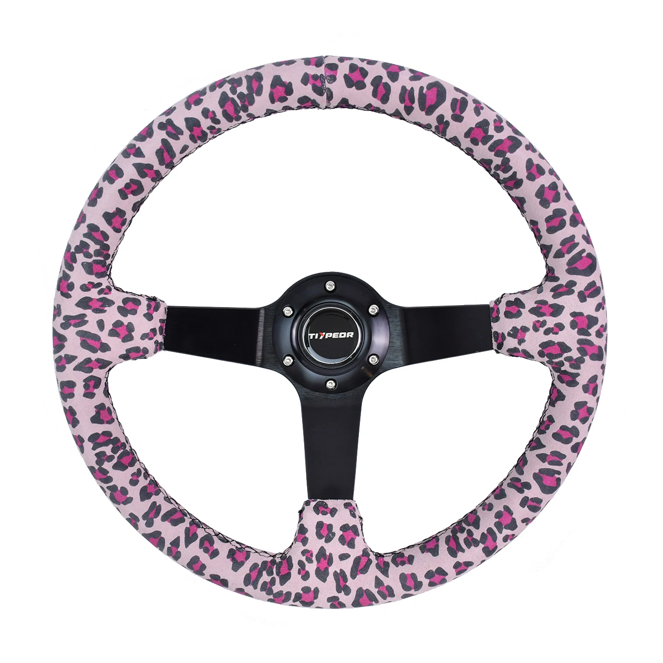 TIYPEOR Customized Pink Leopard Print Suede Sports Modified Car Steering Wheel