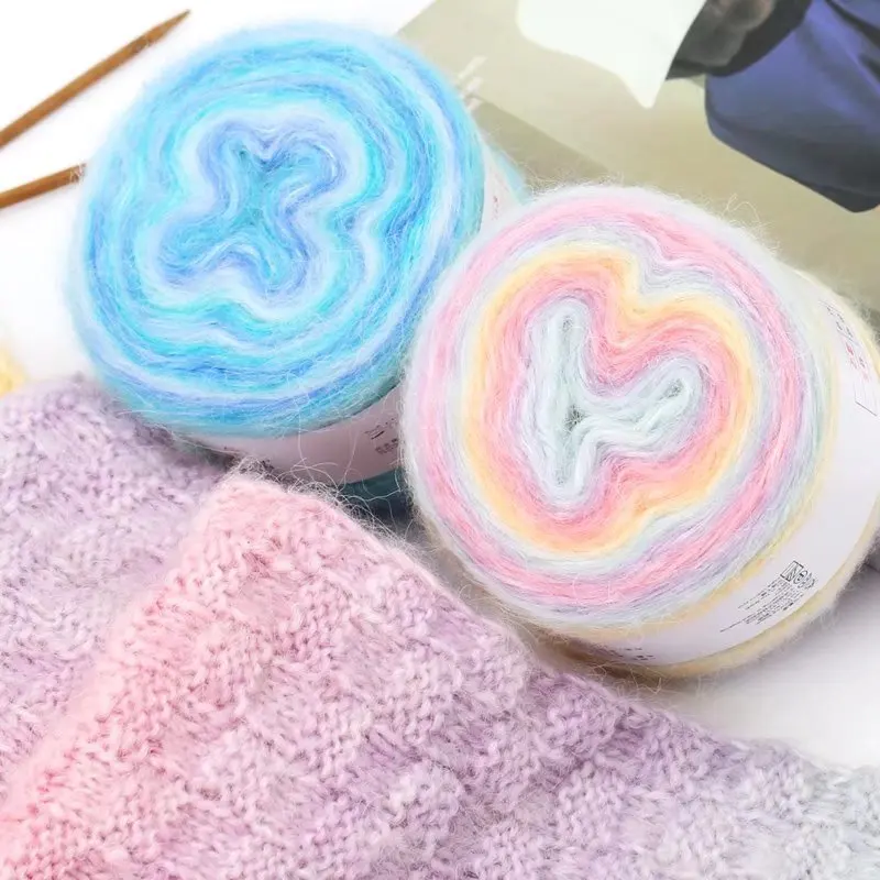 100g Gradient Silk Mohair Wool DIY Hand-woven Rainbow Thread Segment Dyed Crochet Yarn Baby Sweaters Scarves Gloves Material