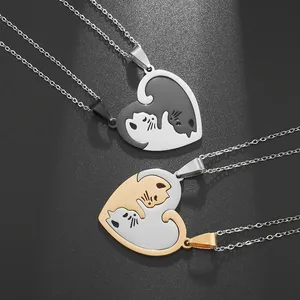 Hot hug love pet cat pairing couple necklace fashion stainless steel men women best friend bff pingon jewelry gift 6 Main sales necklace of friendship - №5