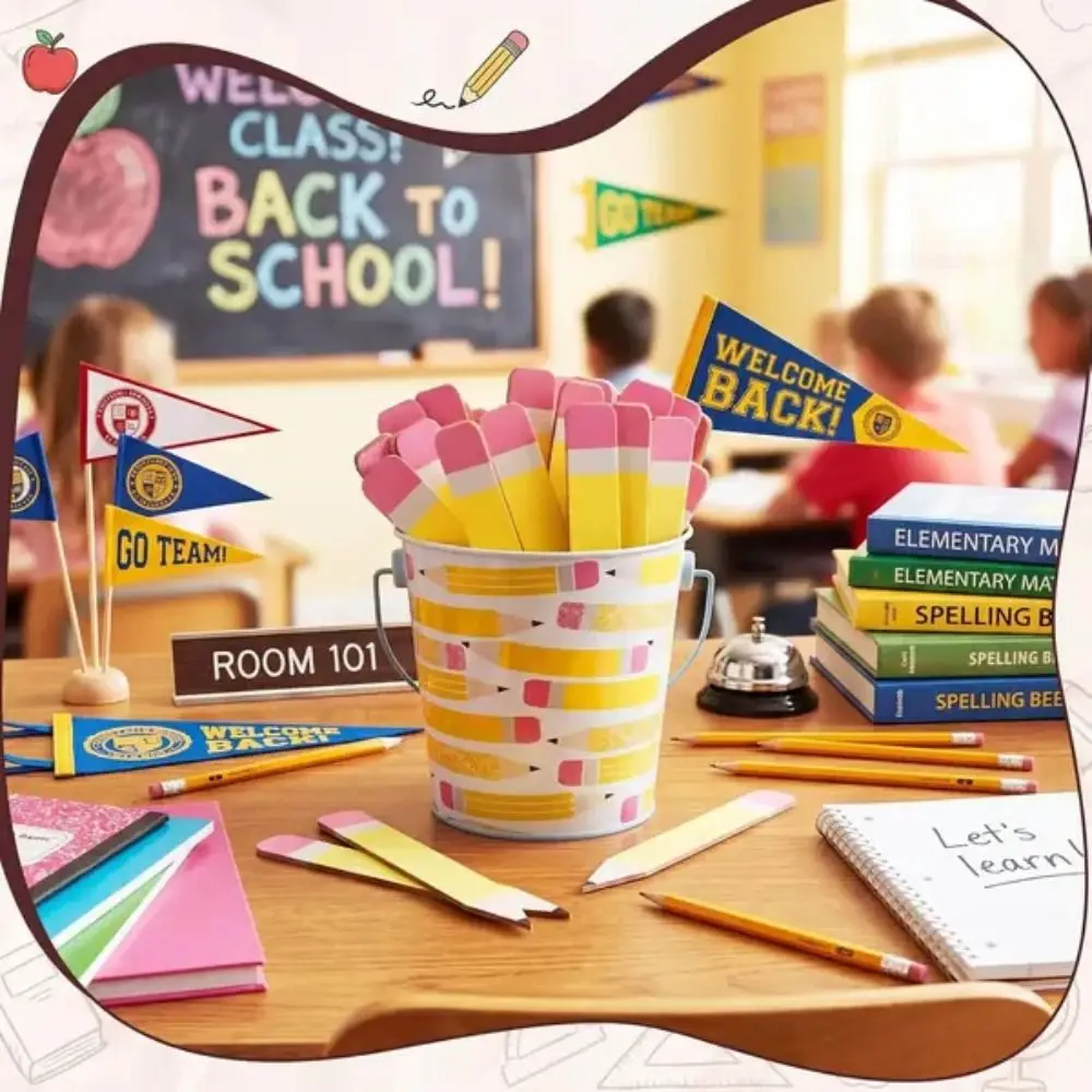 Metal Storage Bucket Teacher Name Stick Set Reusable Blank Adhesive Stickers Student Name Sticks Random Draw Themed Patterns